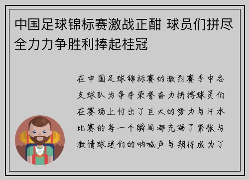 中国足球锦标赛激战正酣 球员们拼尽全力力争胜利捧起桂冠